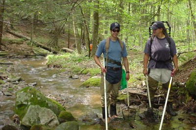 Photo of Indian Run showing the riffle / run dominant habitat and lack of adult brook trout habitat.