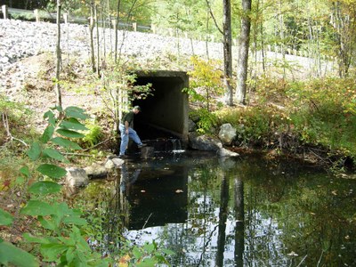 Photo of the perched culvert to be replaced on Hamant Brook in Massachusetts.