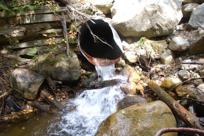 Photo of one of the fish passage barriers to be removed on the Nulhegan River in Vermont.