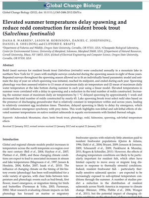 Elevated summer temperatures delay spawning reduce redd construction for resident brook trout (Salvelinus fontinalis)